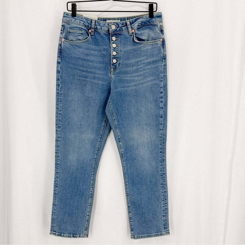 Reiss Bailey High Rise Straight Crop Jeans W30 Pale Blue Button Fly NWT